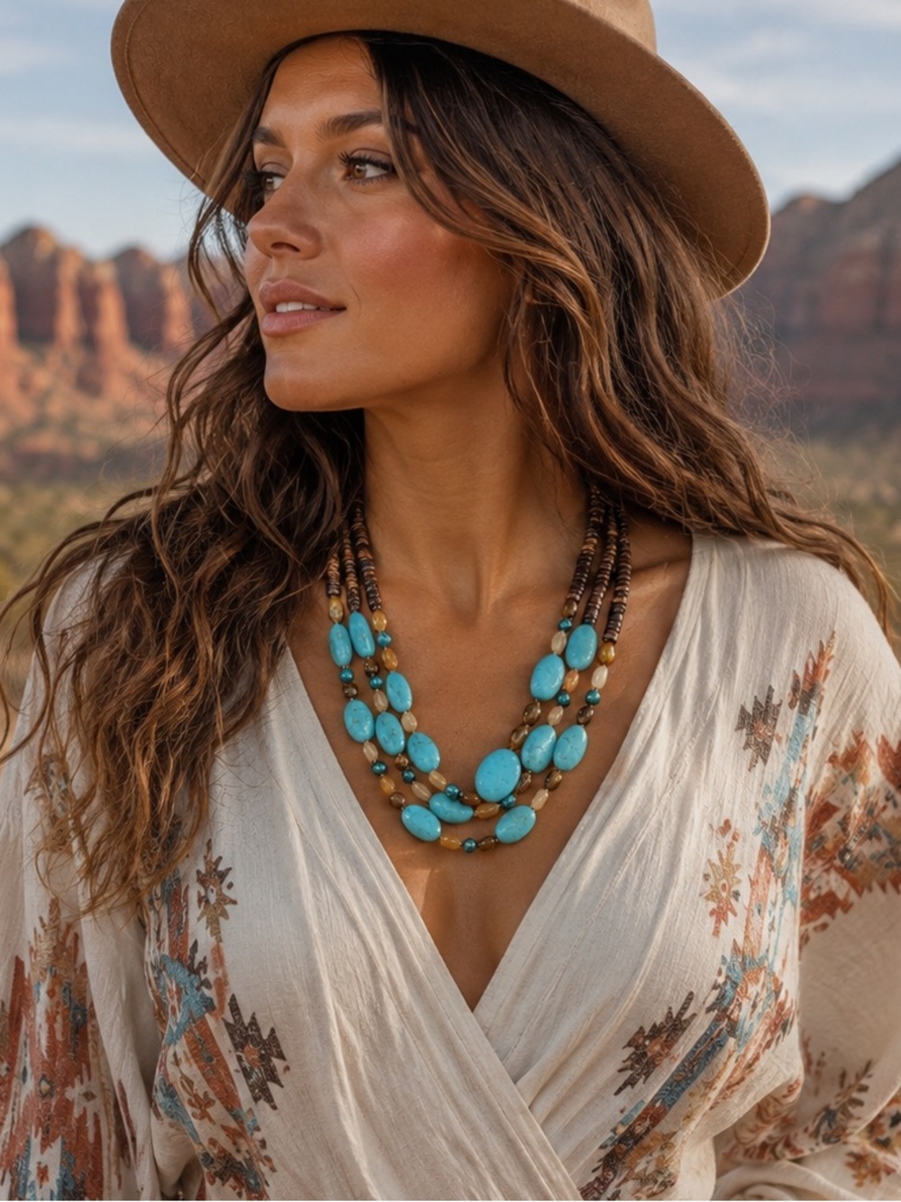 Lulu Avenue Turquoise Tigers Eye Dyed Pearl Wood Collar Necklace